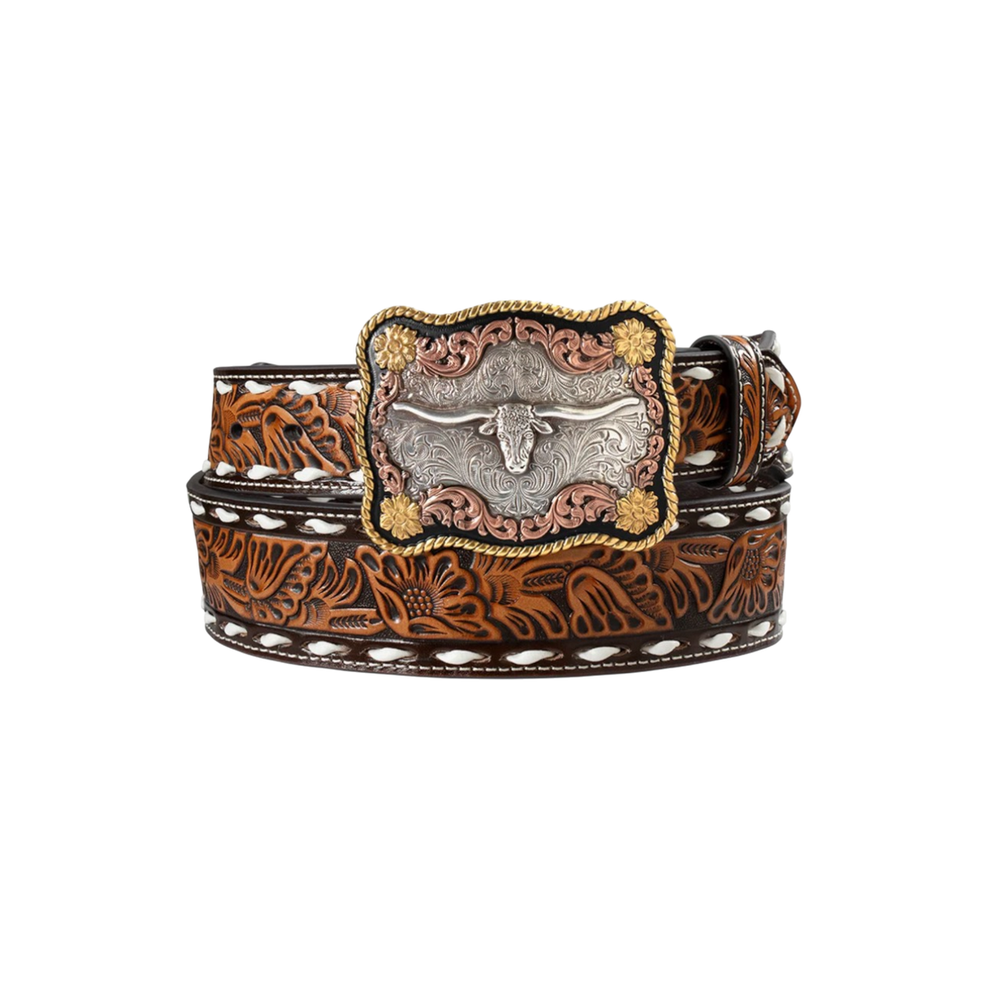 Nocona Floral Embossed Buckle Belt