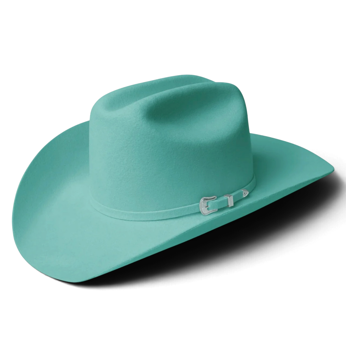 Bailey Lightning 4X westernhatt i turkos filt med Long Oval Cattleman-kulle