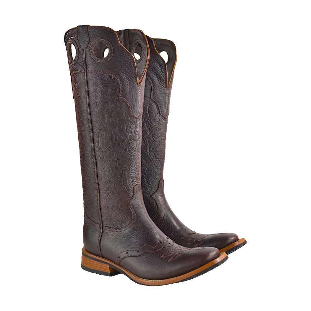 Buckaroo Tall Boots Grained Flower Dark Brown- Secchiari Western Boots