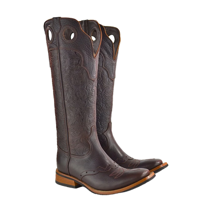 Buckaroo Tall Boots Grained Flower Dark Brown- Secchiari Western Boots