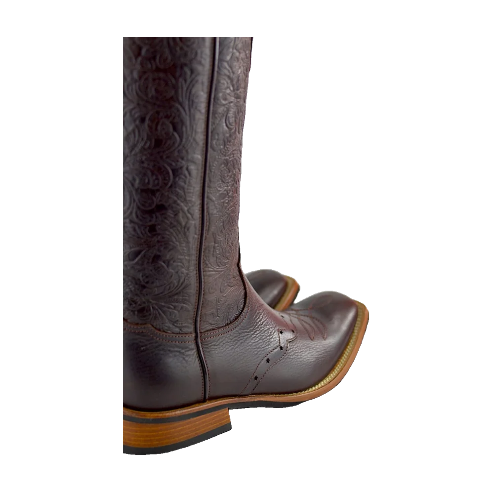Buckaroo Tall Boots Grained Flower Dark Brown- Secchiari Western Boots