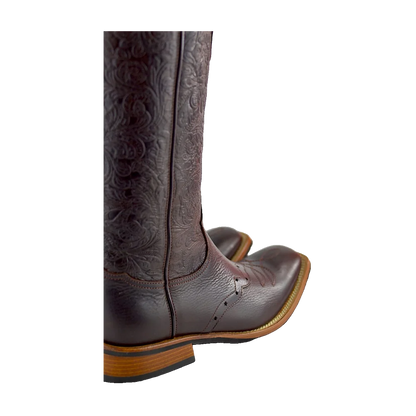 Buckaroo Tall Boots Grained Flower Dark Brown- Secchiari Western Boots