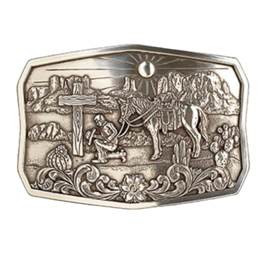 Nocona Cowboy Prayer Bältesspänne – Antiksilver