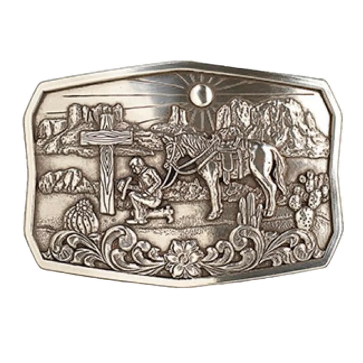Nocona Cowboy Prayer Bältesspänne – Antiksilver