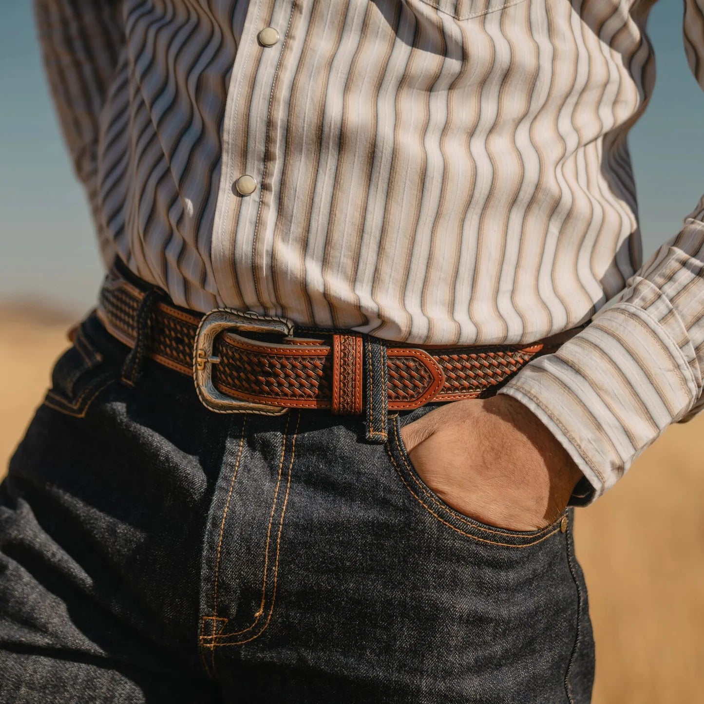 Pebble Basket Weave Leather Belt Stetson