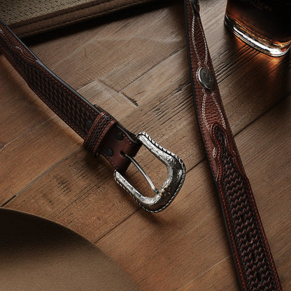 Pebble Basket Weave Leather Belt Stetson
