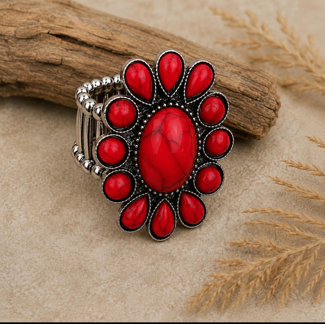 Red Blossom Statement Ring