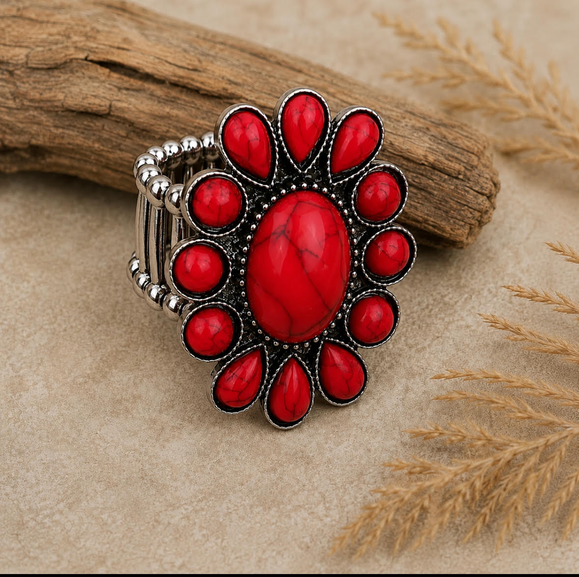 Red Blossom Statement Ring