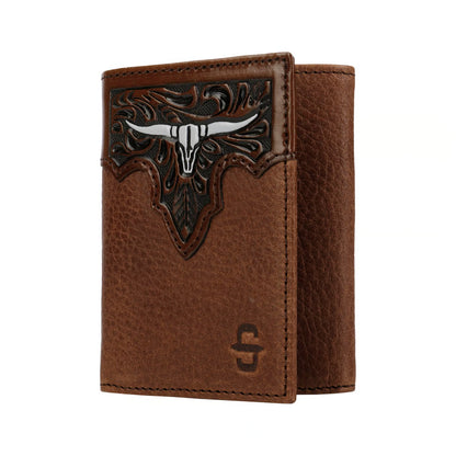 Steer Head Leather Tri-Fold Wallet