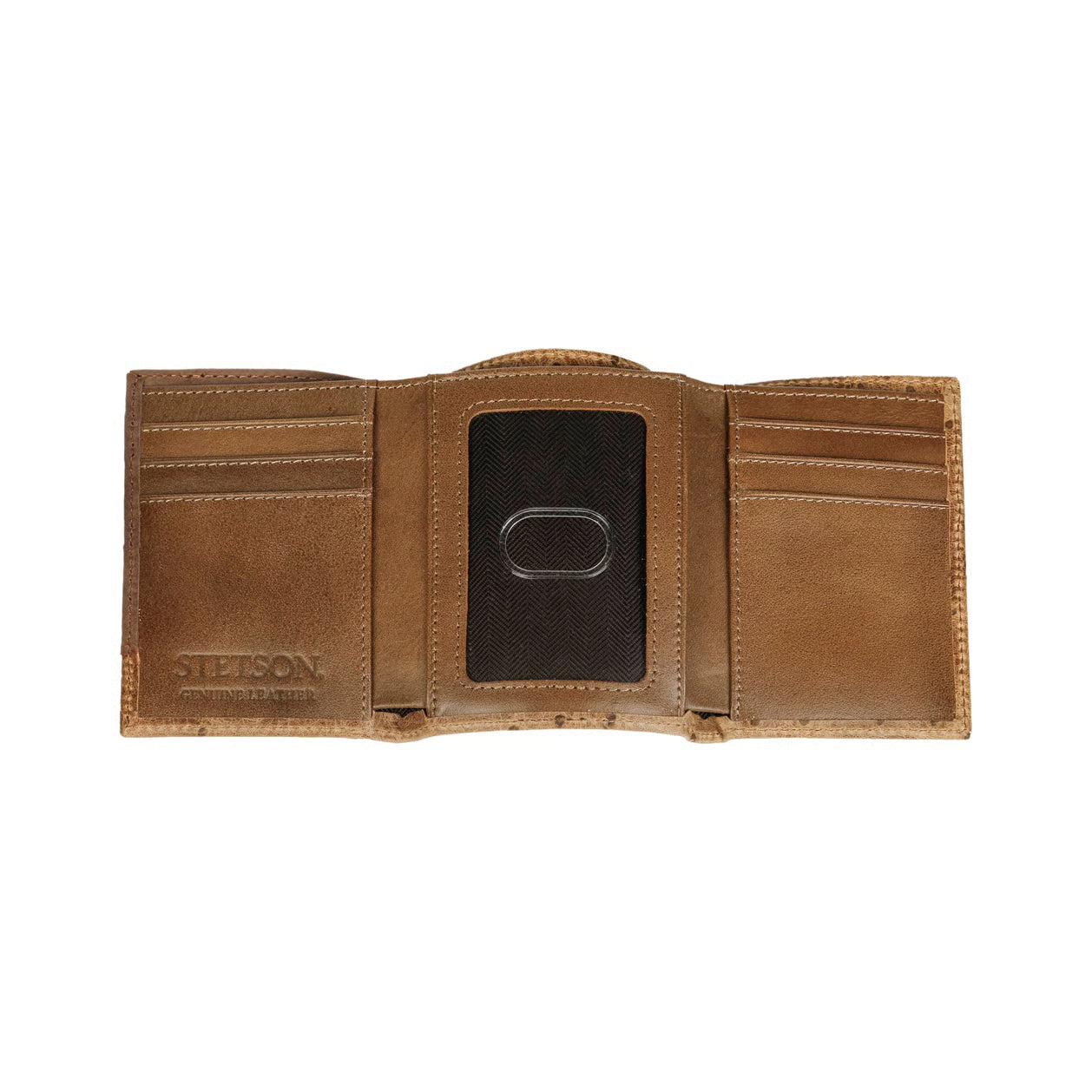 Ostrich Embossed Leather Wallet Tri-Fold