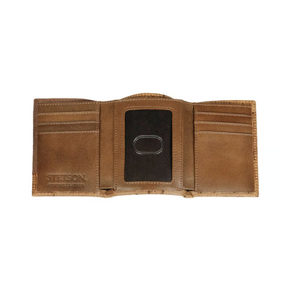 Ostrich Embossed Leather Wallet Tri-Fold