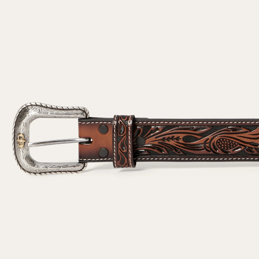 Tooled Dark Leather Belt Stetson