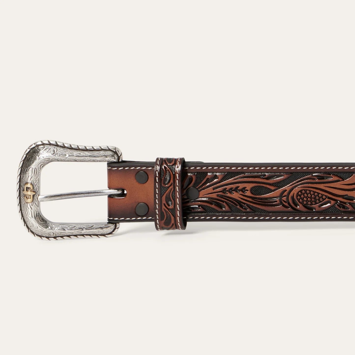 Tooled Dark Leather Belt Stetson