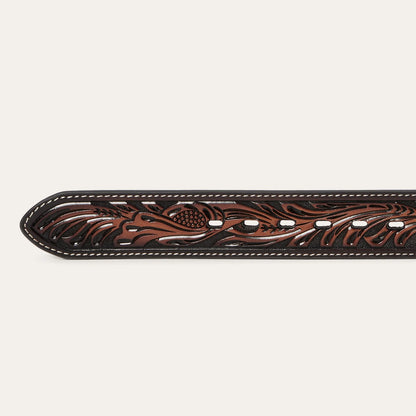 Tooled Dark Leather Belt Stetson