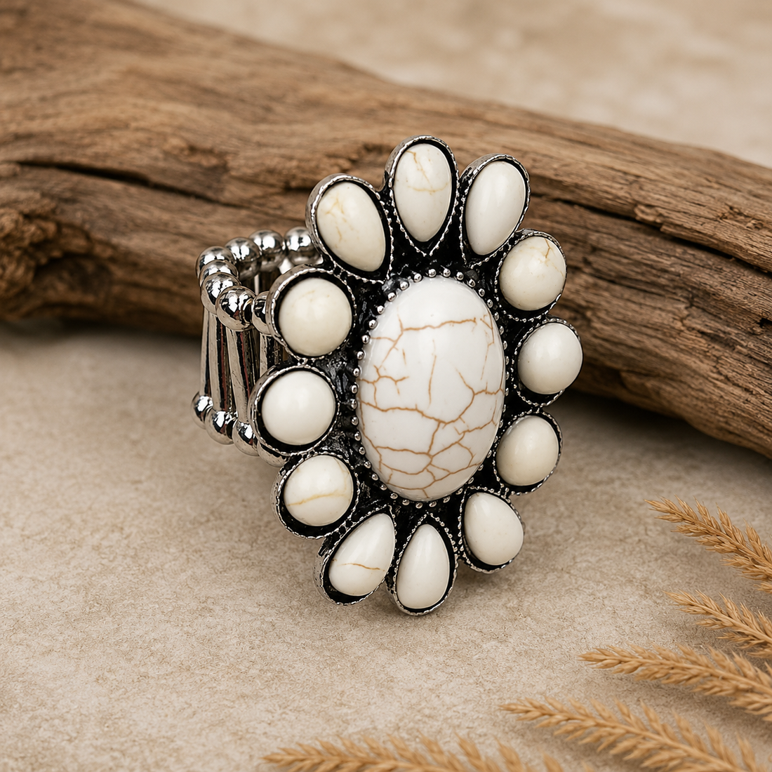White Blossom Statement Ring