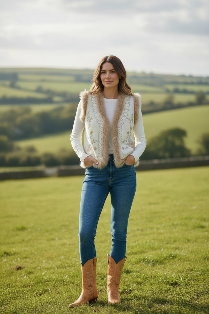 Ärmlös stickad väst