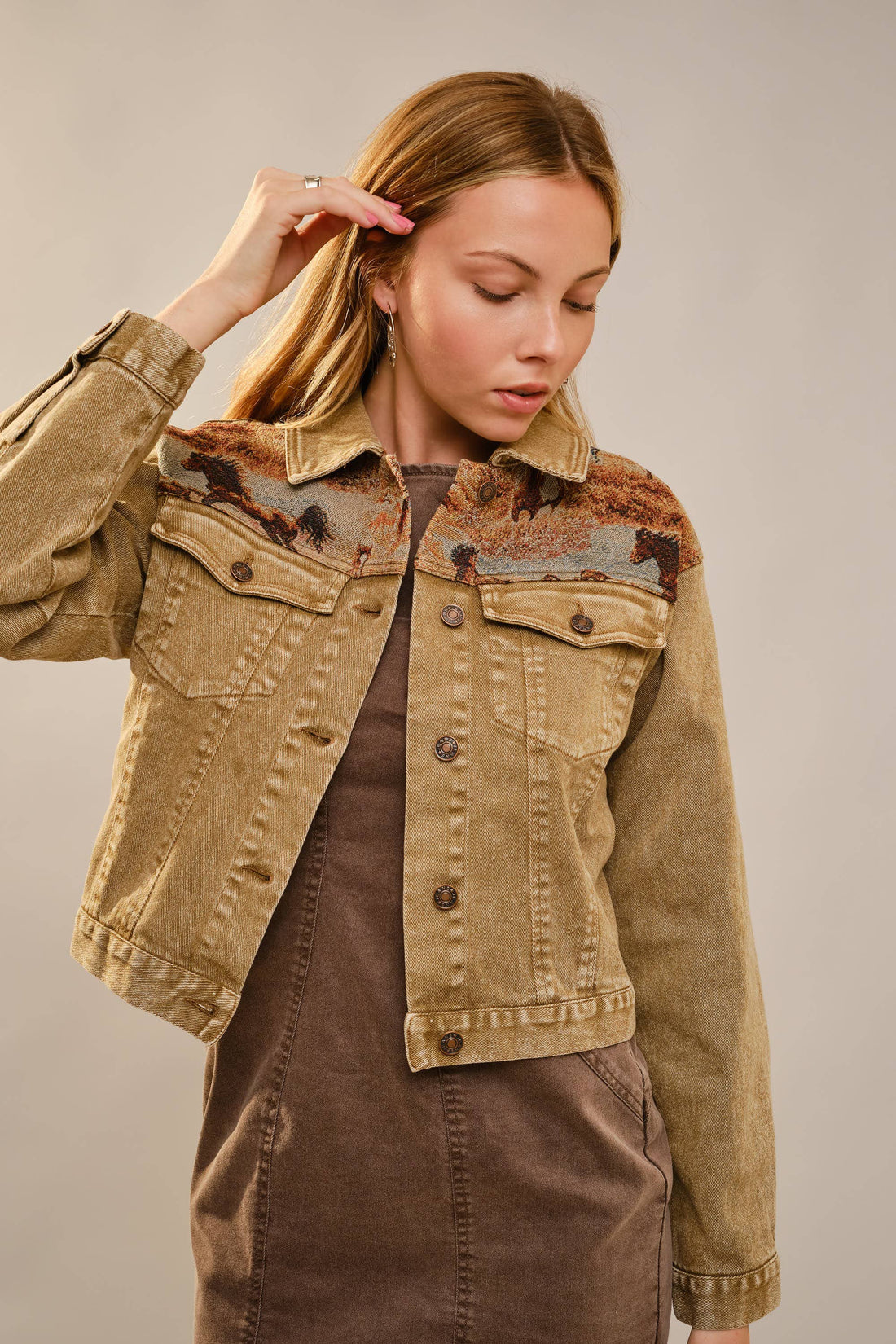 Western Tapestry Denimjacka – Washed Brown