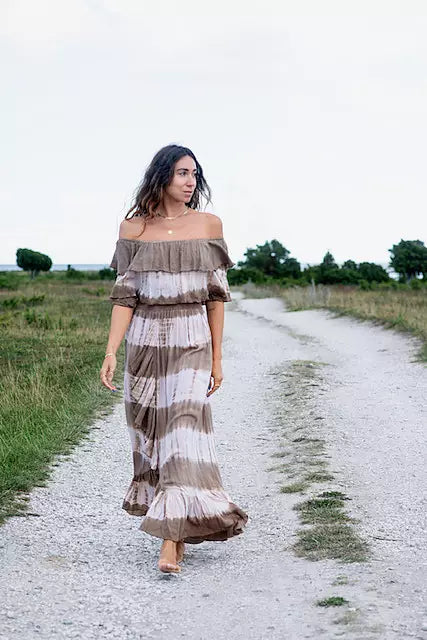 Bamboo Dress Taupe/White