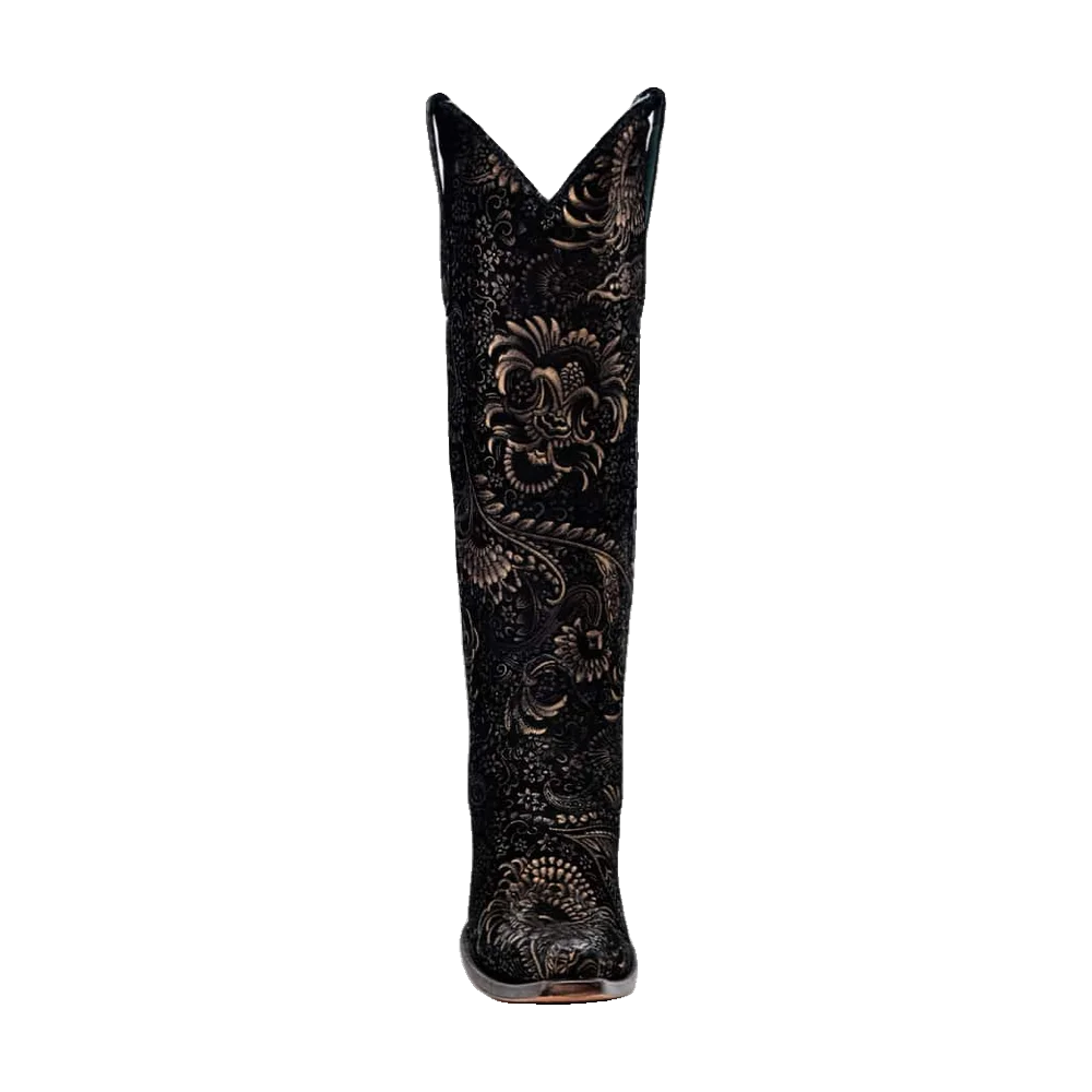 Floral Gold Black High Western Boots