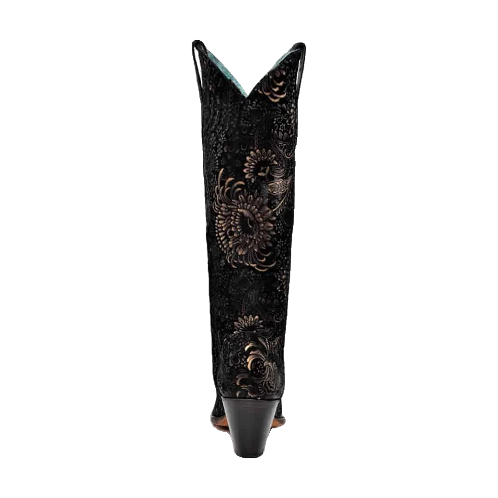 Floral Gold Black High Western Boots