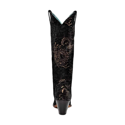 Floral Gold Black High Western Boots