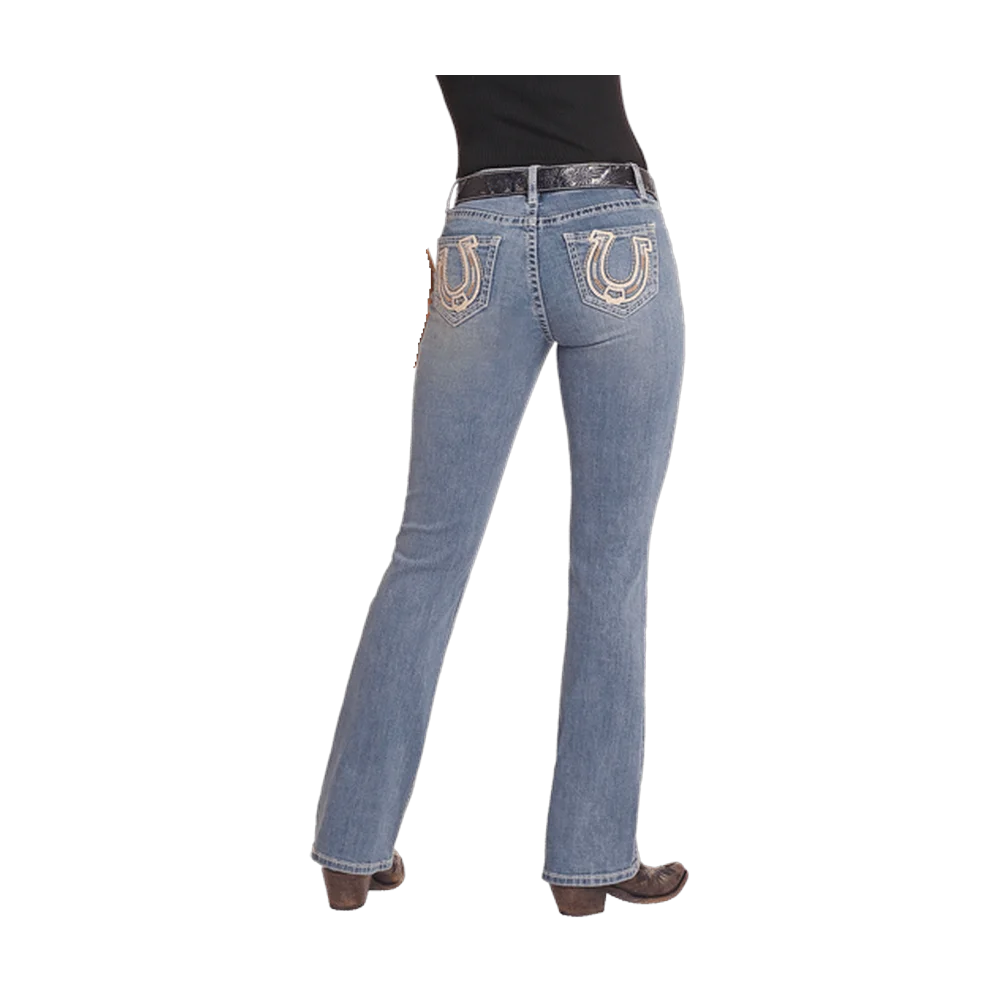 Mid Rise Horseshoe Embroidered Bootcut Jeans Rock And Roll Denim