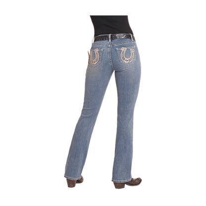 Mid Rise Horseshoe Embroidered Bootcut Jeans Rock And Roll Denim