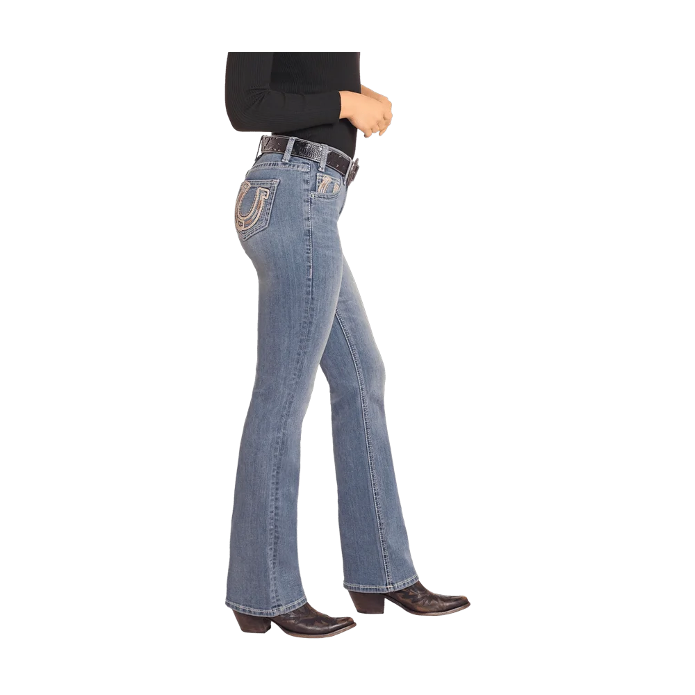 Mid Rise Horseshoe Embroidered Bootcut Jeans Rock And Roll Denim