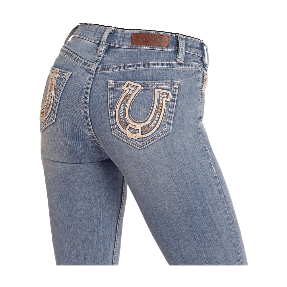 Mid Rise Horseshoe Embroidered Bootcut Jeans Rock And Roll Denim