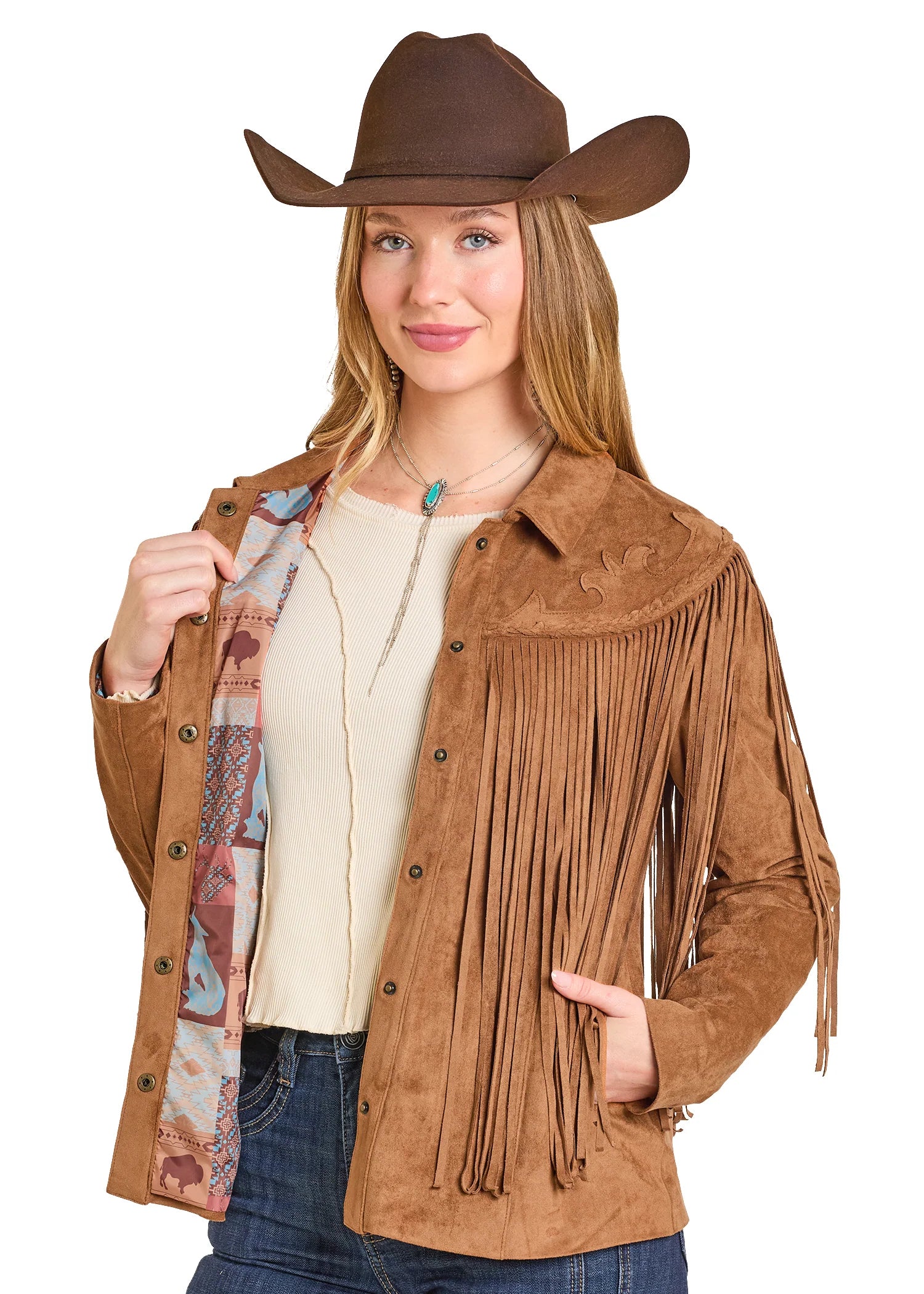Camel Western Fringe Jacket