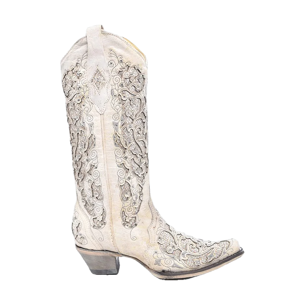 White Glitter Wedding Western Corral Boots