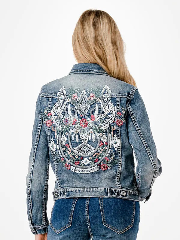 Jeansjacka med westernbroderidetalj