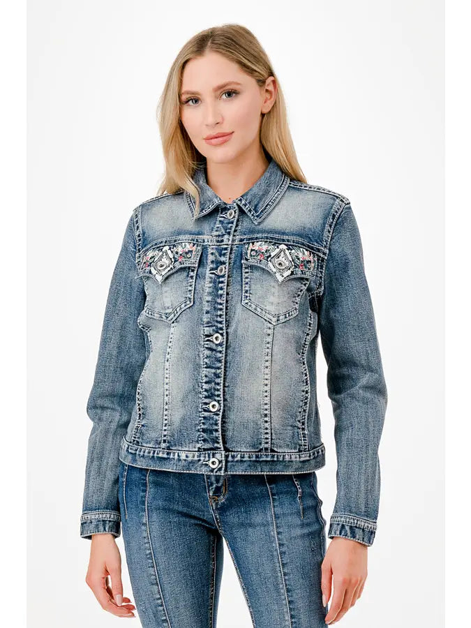 Jeansjacka med westernbroderidetalj