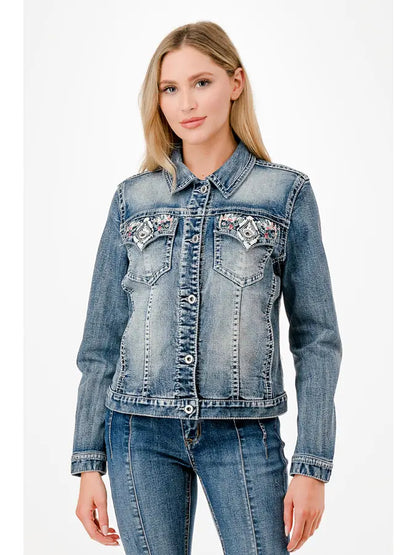 Jeansjacka med westernbroderidetalj