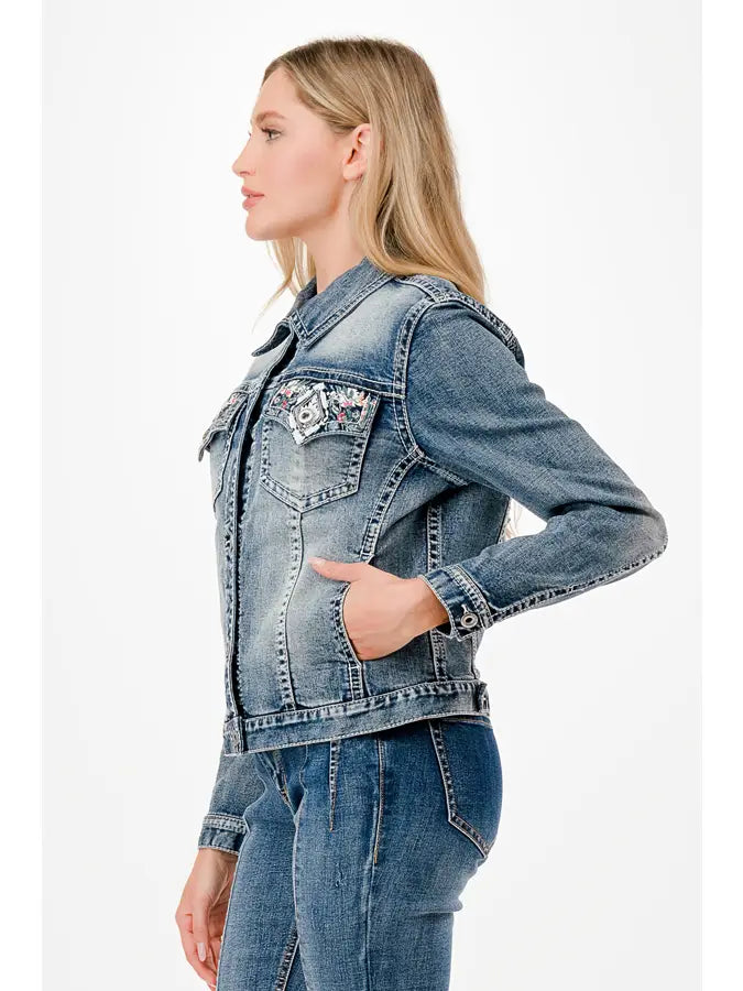 Jeansjacka med westernbroderidetalj