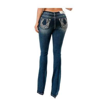 Horse Shoe Pocket Mid-Rise Boot Cut Jeans 34" Grace In La