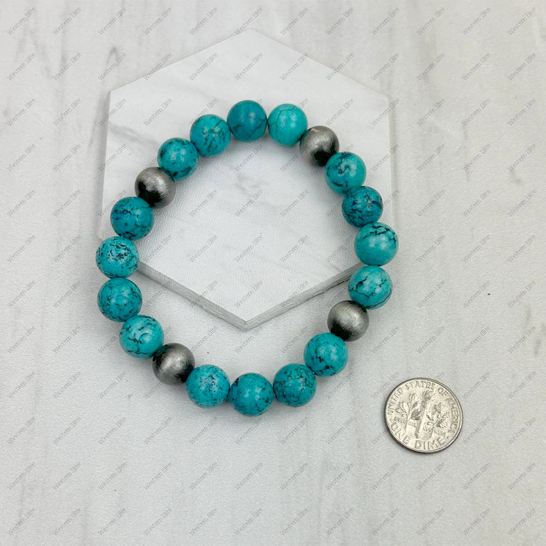 Stretch Bracelet Blue Turquoise Stone and Silver