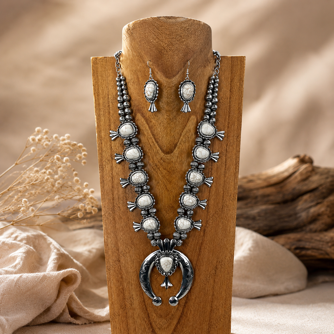 White Stone Western Necklace Set