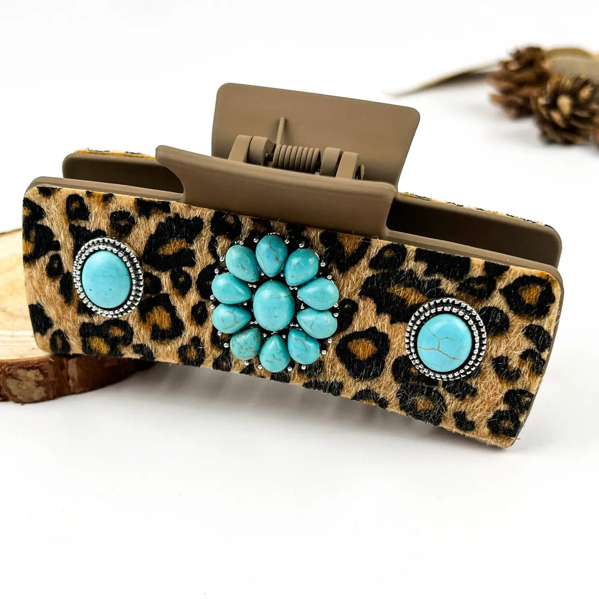 Hårklämma Turquoise Leopard