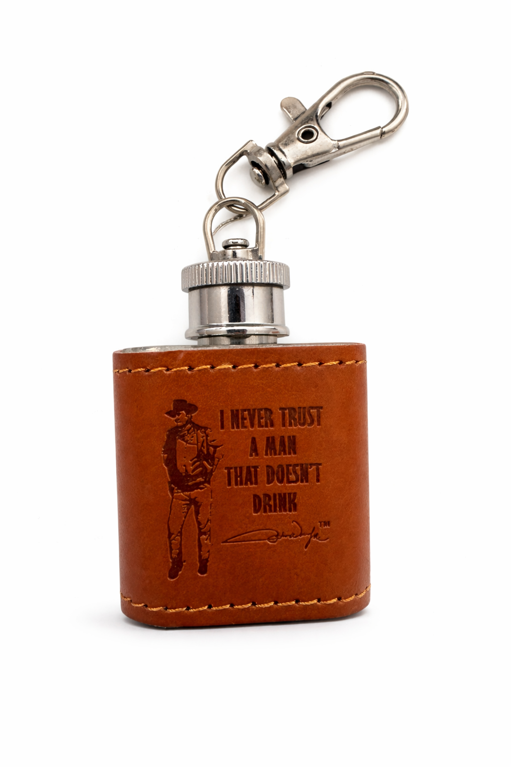 Mini fickplunta med nyckelring- John Wayne "Never trust a man that doesn&