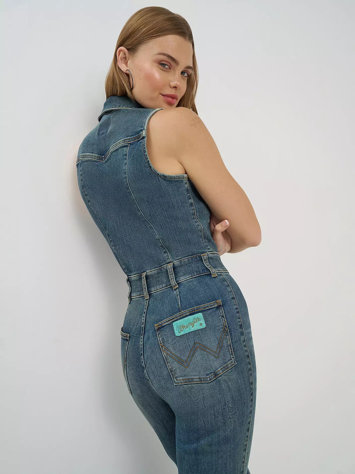 Lainey Wilson x Wrangler Sleeveless Denim Flare Catsuit