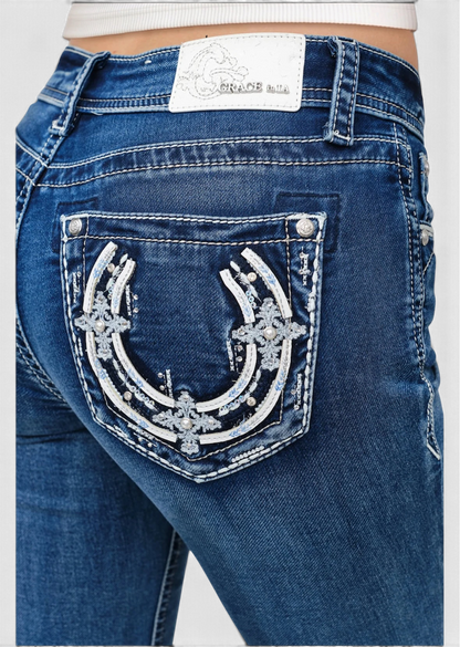Horse Shoe Details Bootcut Jeans
