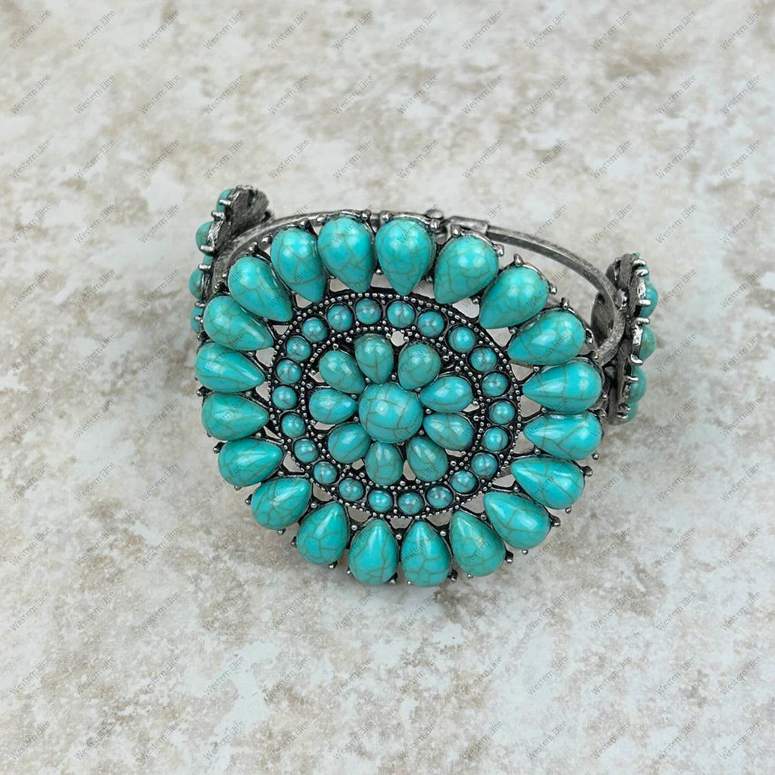 Concho Cuff Bracelet Silver With Turquoise Stone