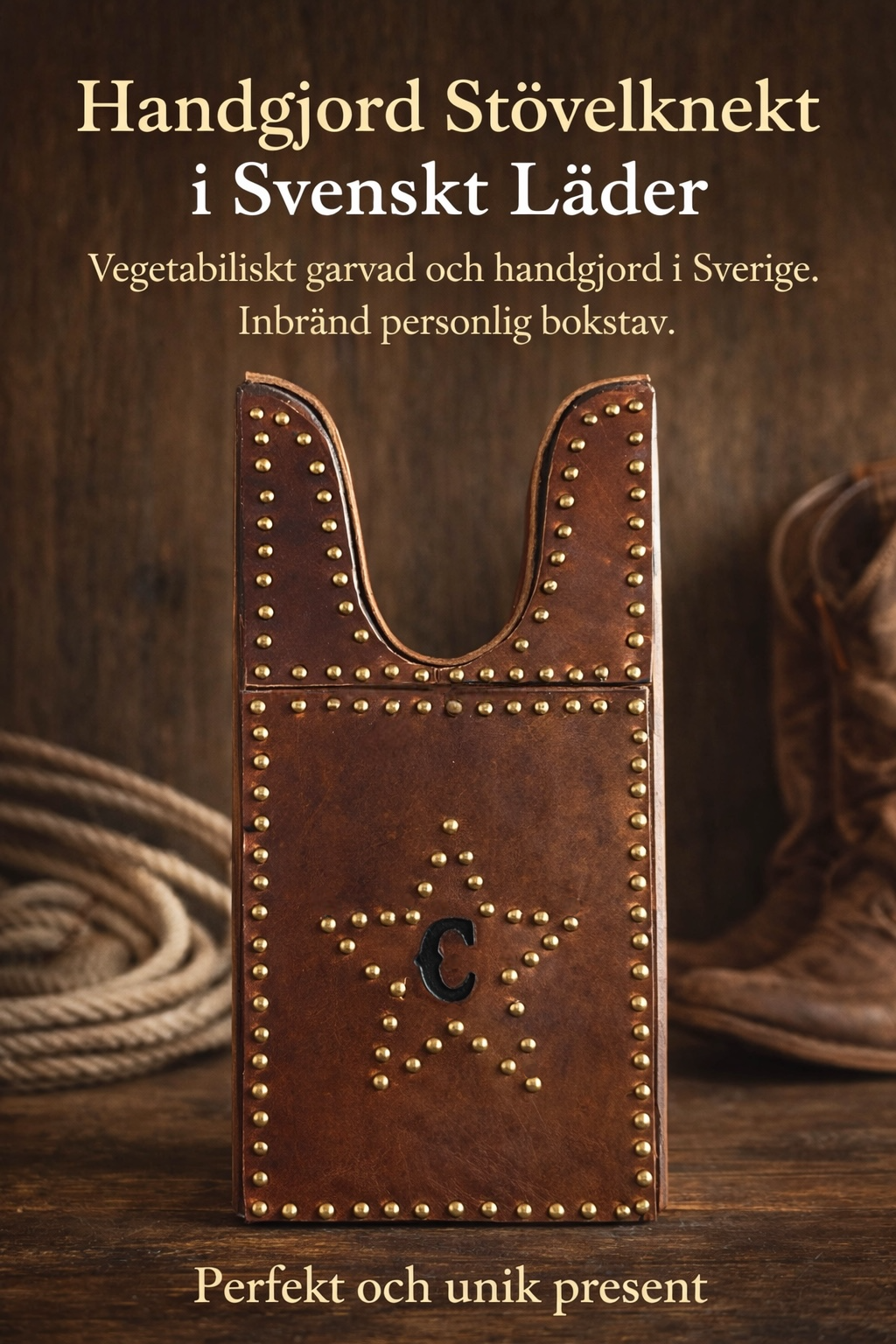 Svensktillverkad stövelknekt i läder - personlig bokstav
