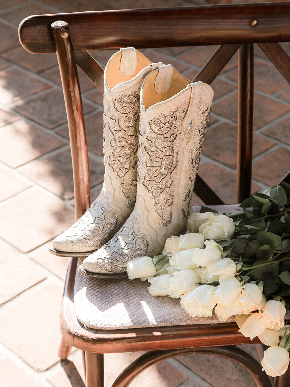 White Glitter Wedding Western Corral Boots