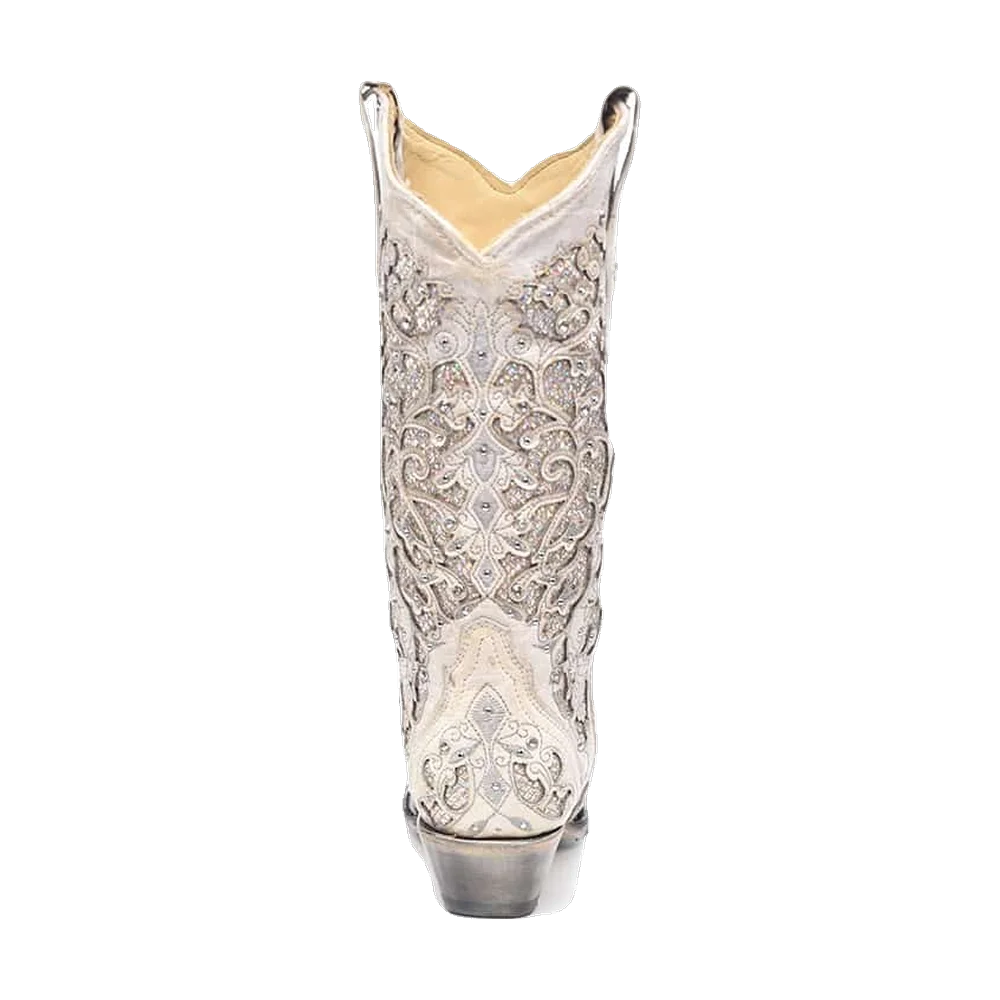 White Glitter Wedding Western Corral Boots