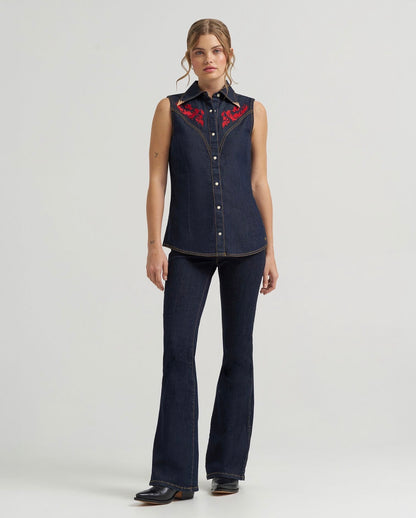 Lainey Wilson x Wrangler Embroidered Sleeveless Denim Shirt