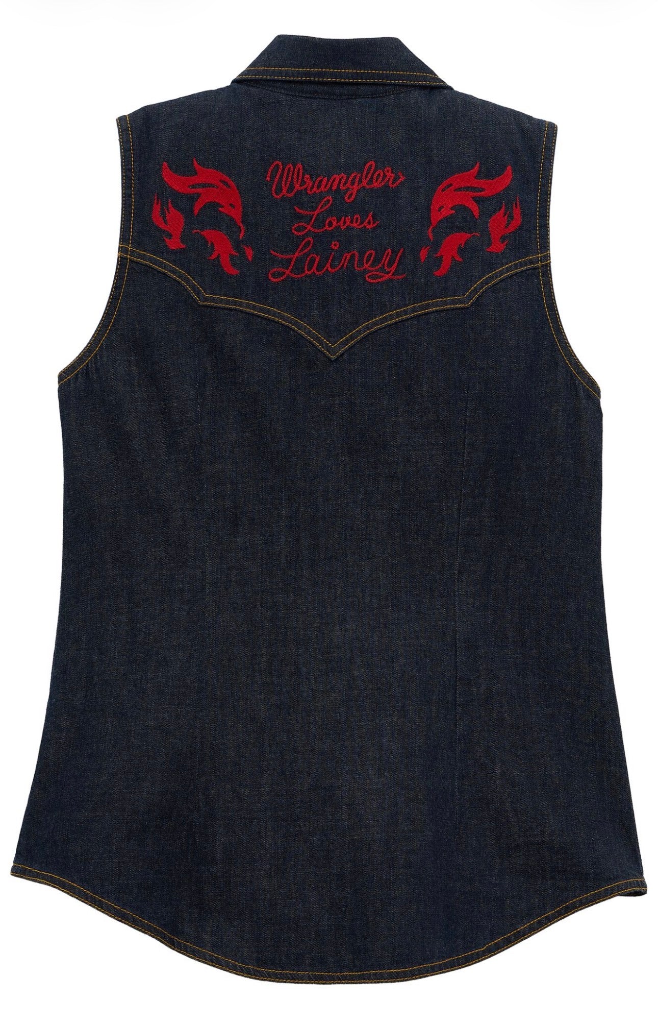 Lainey Wilson x Wrangler Embroidered Sleeveless Denim Shirt