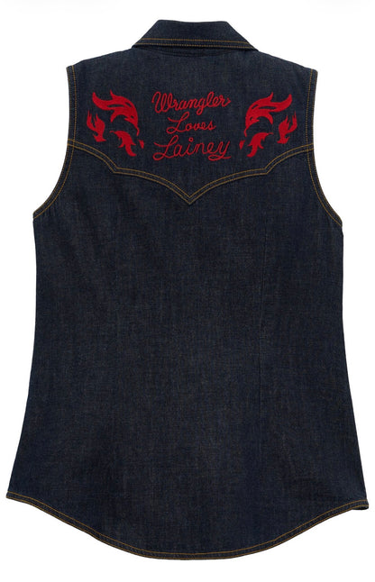 Lainey Wilson x Wrangler Embroidered Sleeveless Denim Shirt