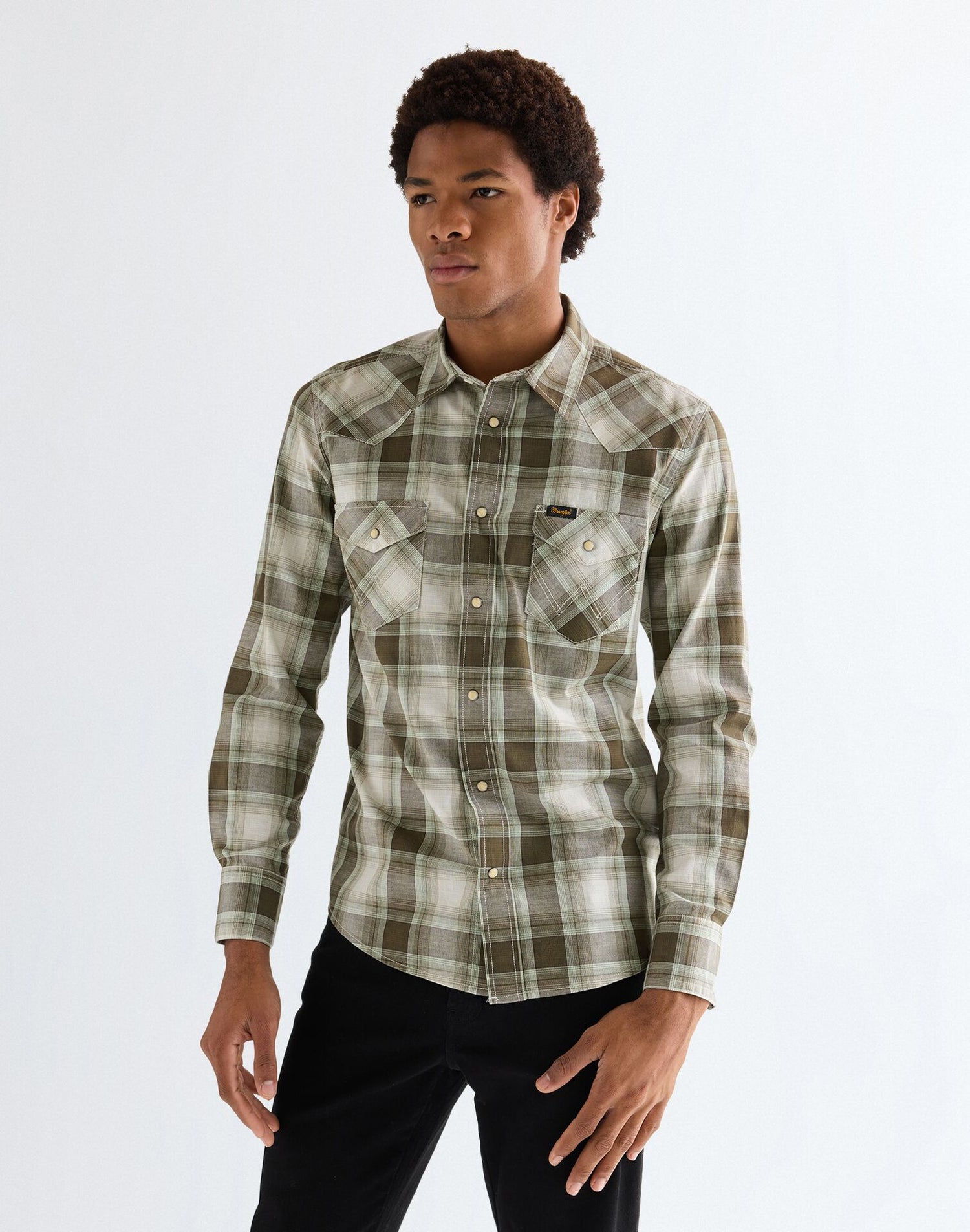 Wrangler Western Shirt Green Tan